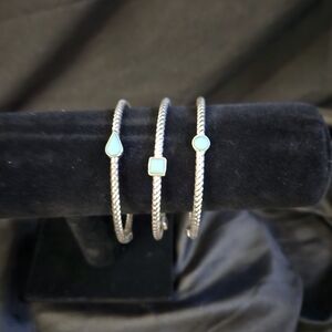 Sterling Silver Dangle Bracelets with Turquoise Accents Set of 3